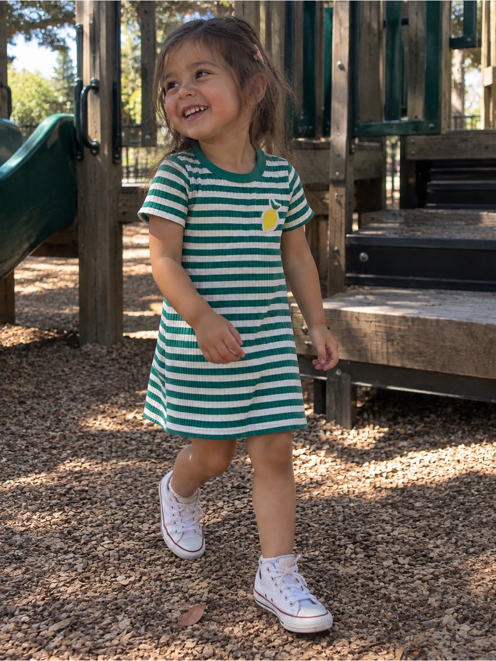 Hannah Andersson — Striped Green and White Lemon Patch Kids Dress